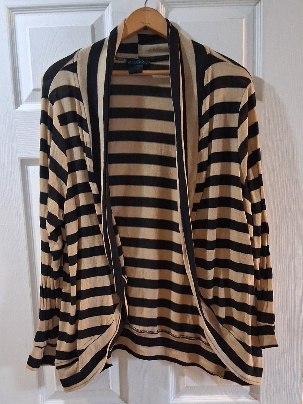 Mascara Black and Beige Striped Open Cardigan